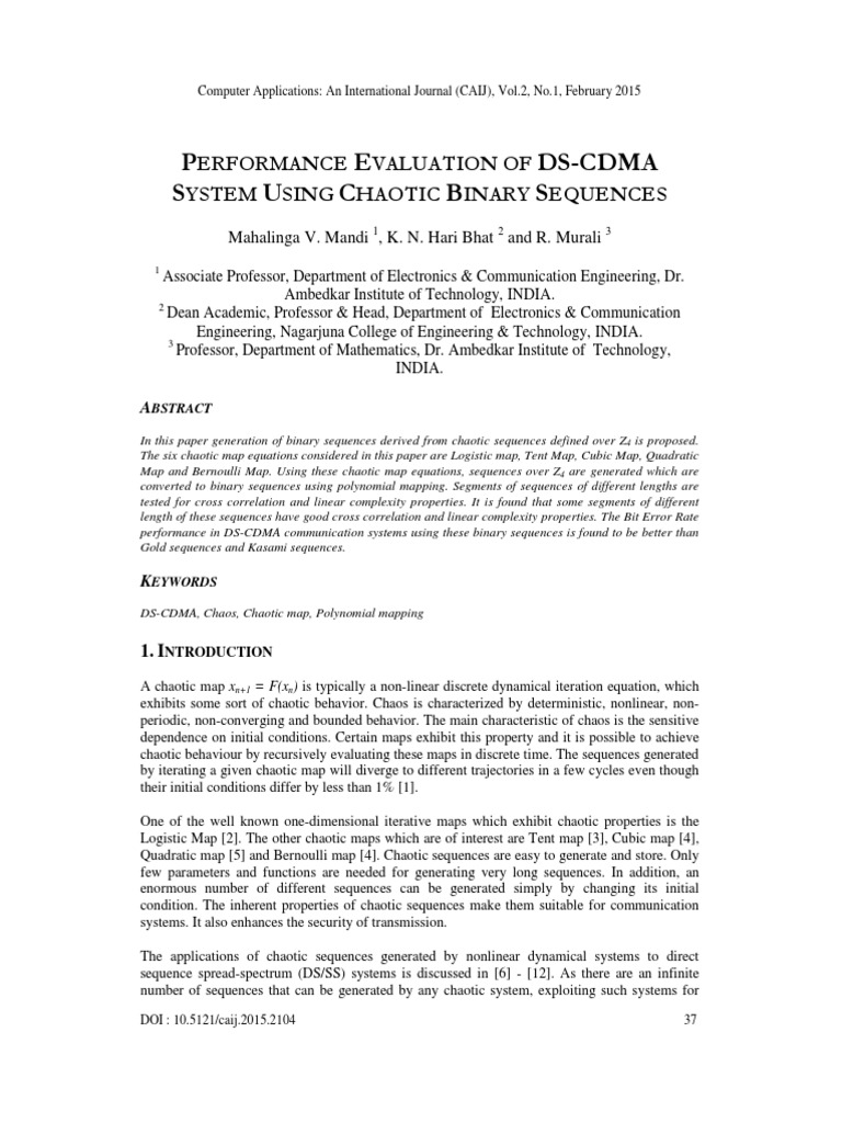 Performance Evaluation of Ds-Cdma System Using Chaotic Binary Sequences ...