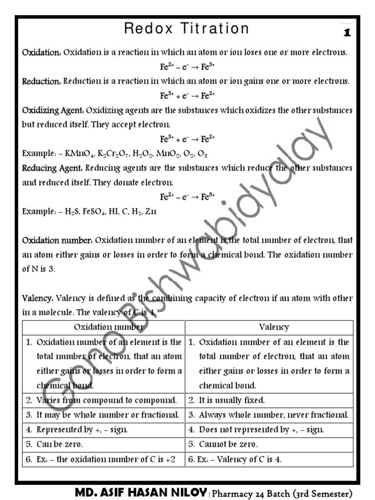 Redox Titration PDF Redox Acid