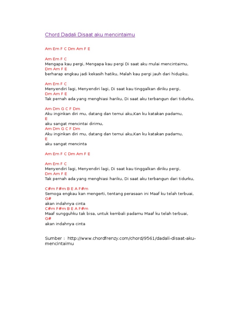 Kunci Gitar Dadali Sungguh Ku Mencintaimu Goreng