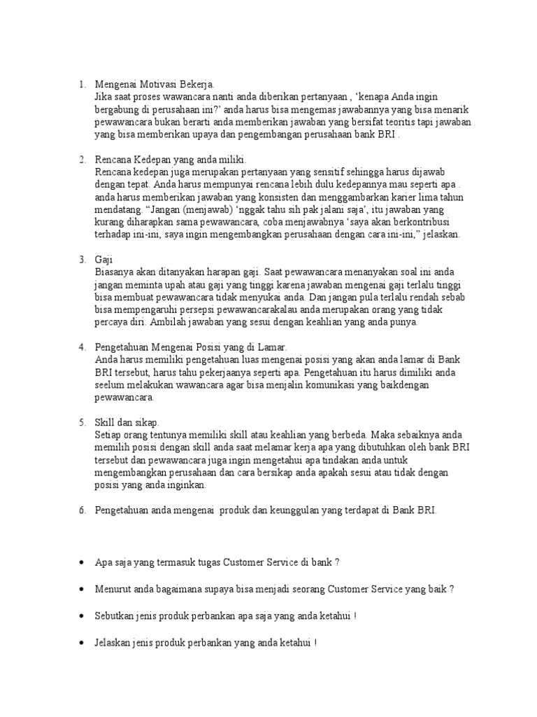 Contoh Tes Wawancara Bank PDF