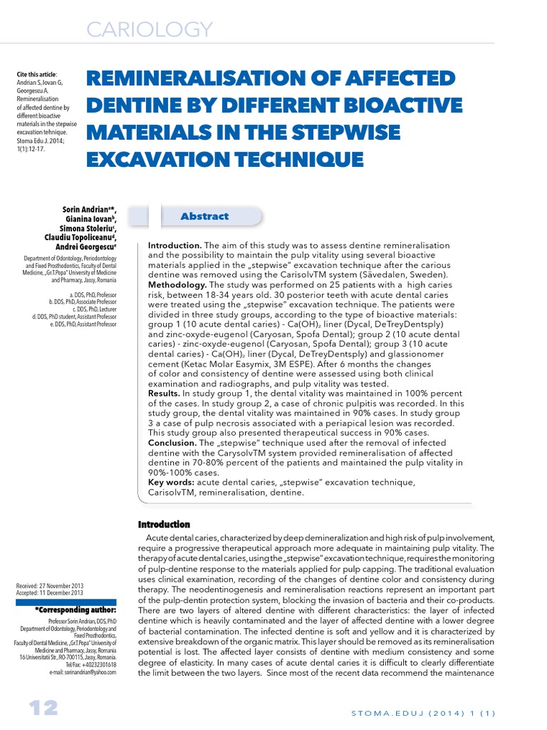 Remineralisation of Affected Dentine by Different Bioactive Materials in the Stepwise Excavation