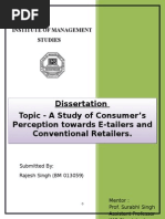 Dissertation Topic - A Study of Consumer's Perception Towards E-Tailers and Conventional Retailers