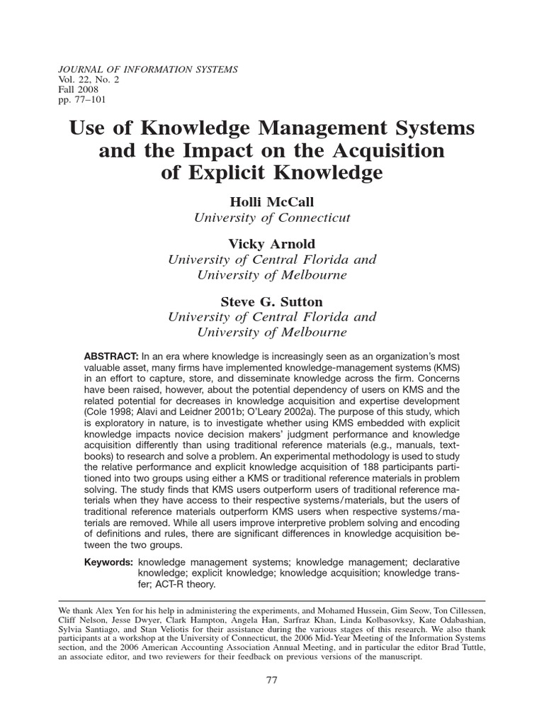 Use of Knowledge Management Systems and The Impact On The Acquisition ...