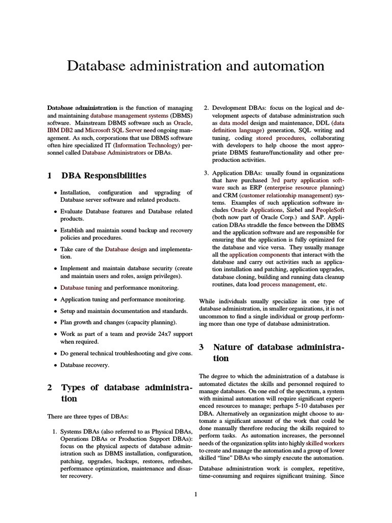 Database Administration and Automation | PDF | Databases | Oracle Database