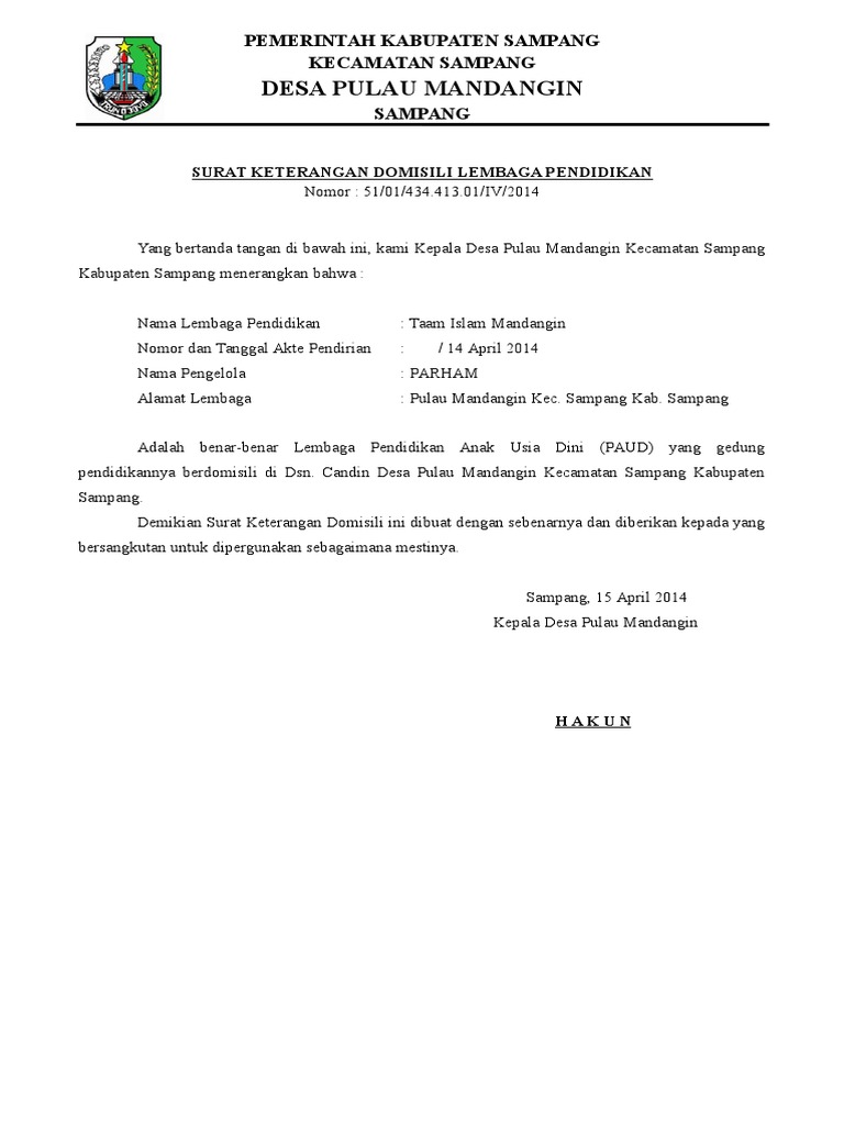 Contoh Surat Keterangan Domisili Dari Pengelola Gedung