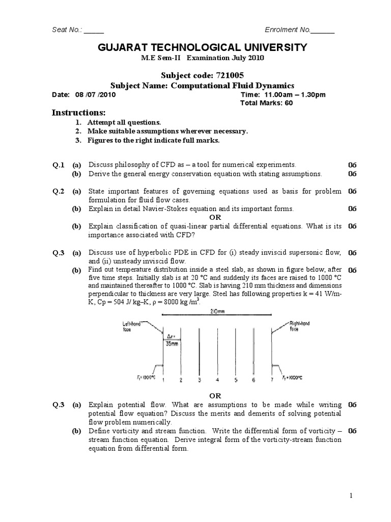 Computational Fluid Dynamics Exam Questions Covering Governing