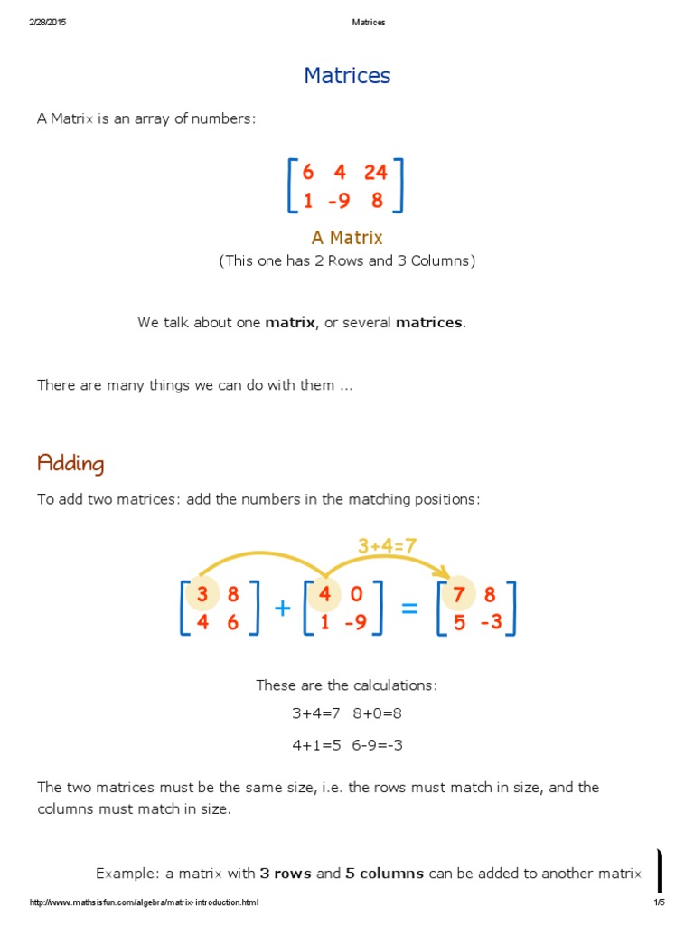 Matrices: A Matrix | PDF