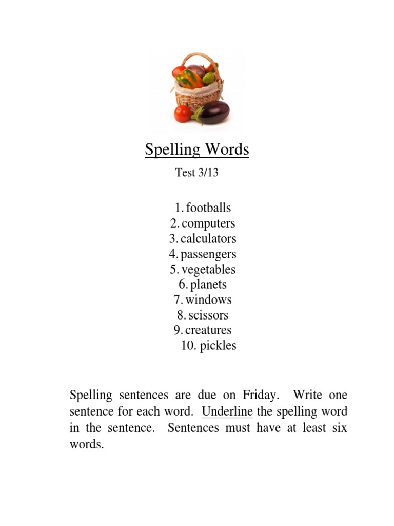 Spelling Test Words and Instructions | PDF