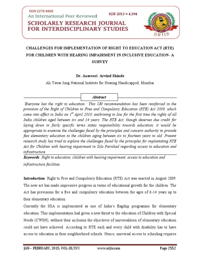 RTE Act Challenges for Hearing Impaired | PDF | Schools | Science