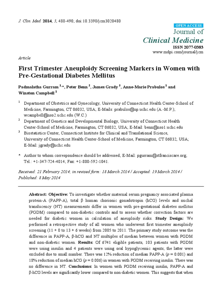 First Trimester Aneuploidy Screening Markers in Women With Pre ...
