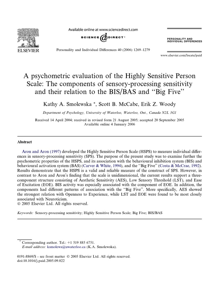 Psychometric Evaluation of HSP Scale | PDF | Extraversion And ...