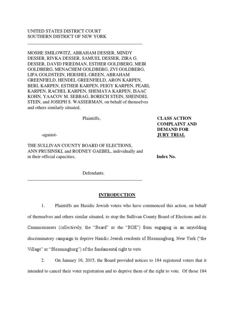 Sullivan County voting rights case. Voter Registration Suffrage