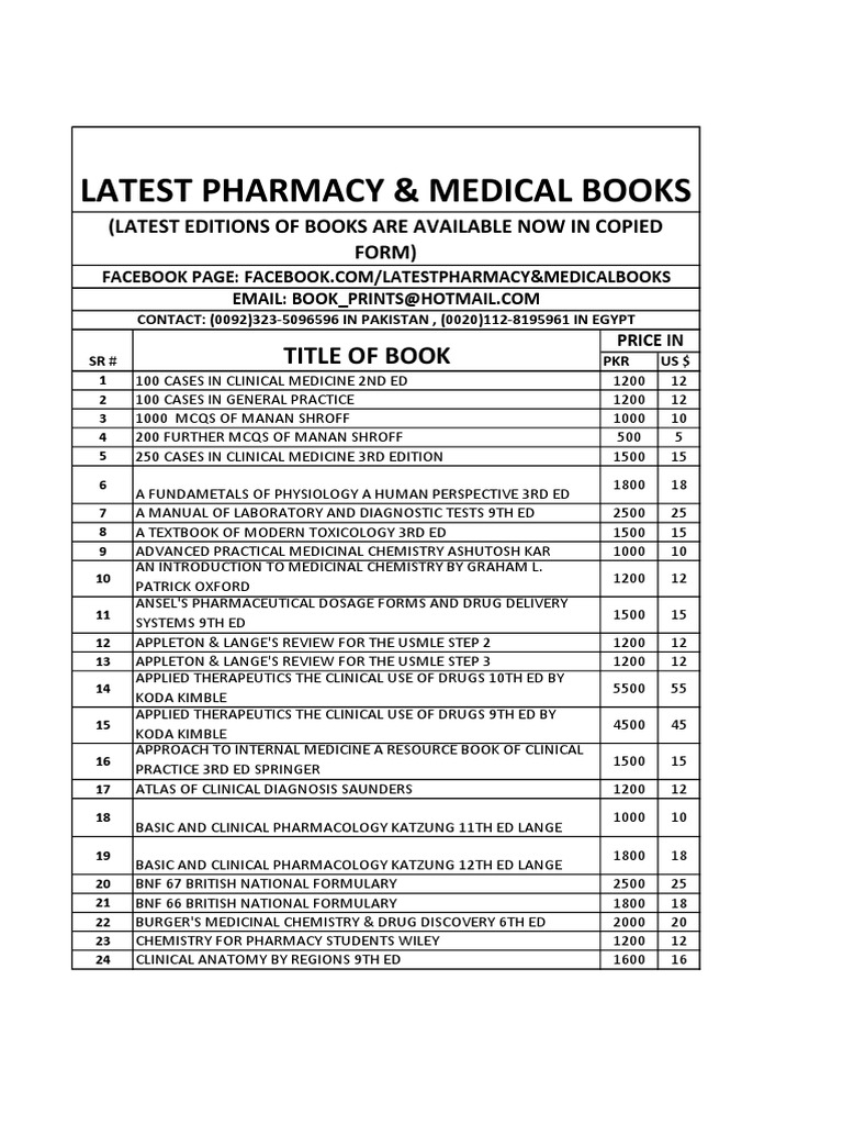 Latest Pharmacy & Medical Books Pharmacy Pharmacology