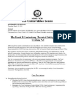 Udall-Vitter Fact Sheet On Frank R. Lautenberg Chemical Safety For The 21st Century Act