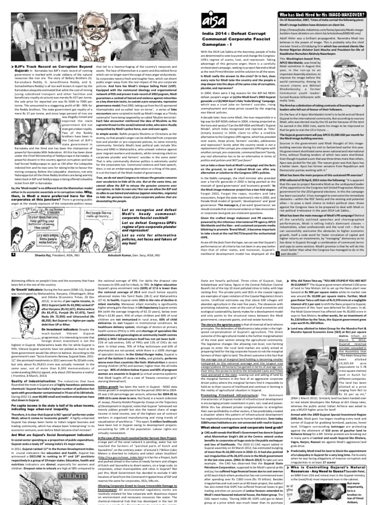 AISA Folder Modi 1 Dopdf | PDF | Narendra Modi | Gujarat