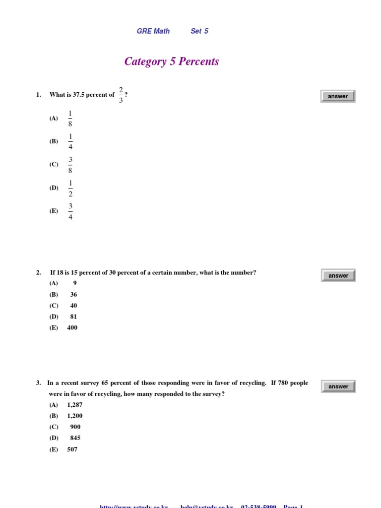 GRE Math 강좌 Set 5 | PDF | Percentage | Salary