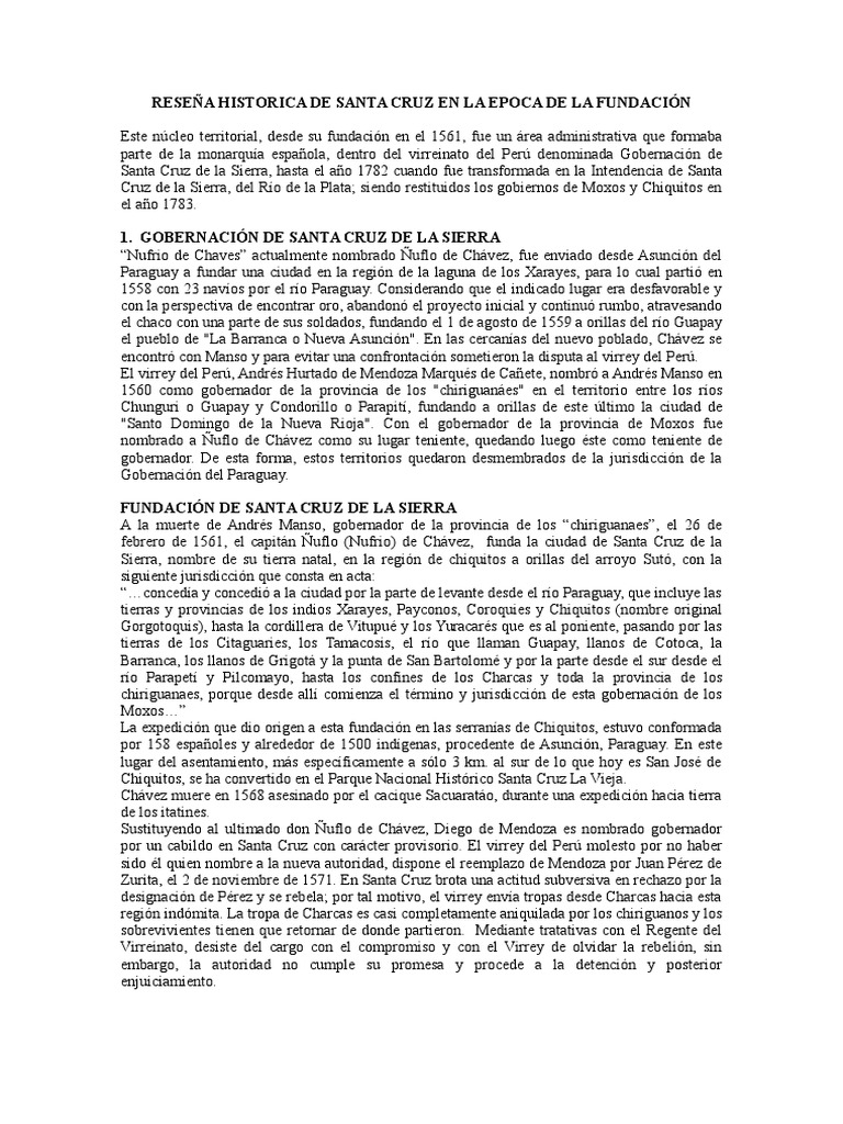Reseña Historica de Santa Cruz en La Epoca de La Fundación | PDF ...