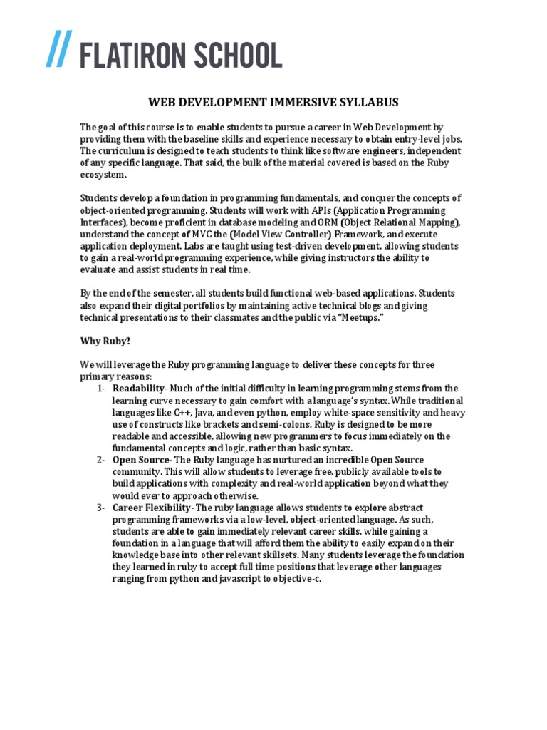 Web Development Immersive Syllabus | PDF | Object Relational Mapping ...