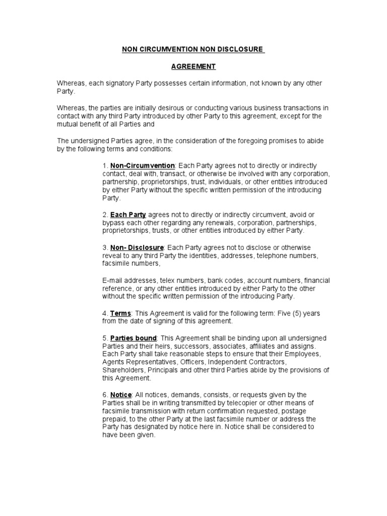 Non-Circumvention Non-Disclosure Agreement | PDF | Arbitration ...