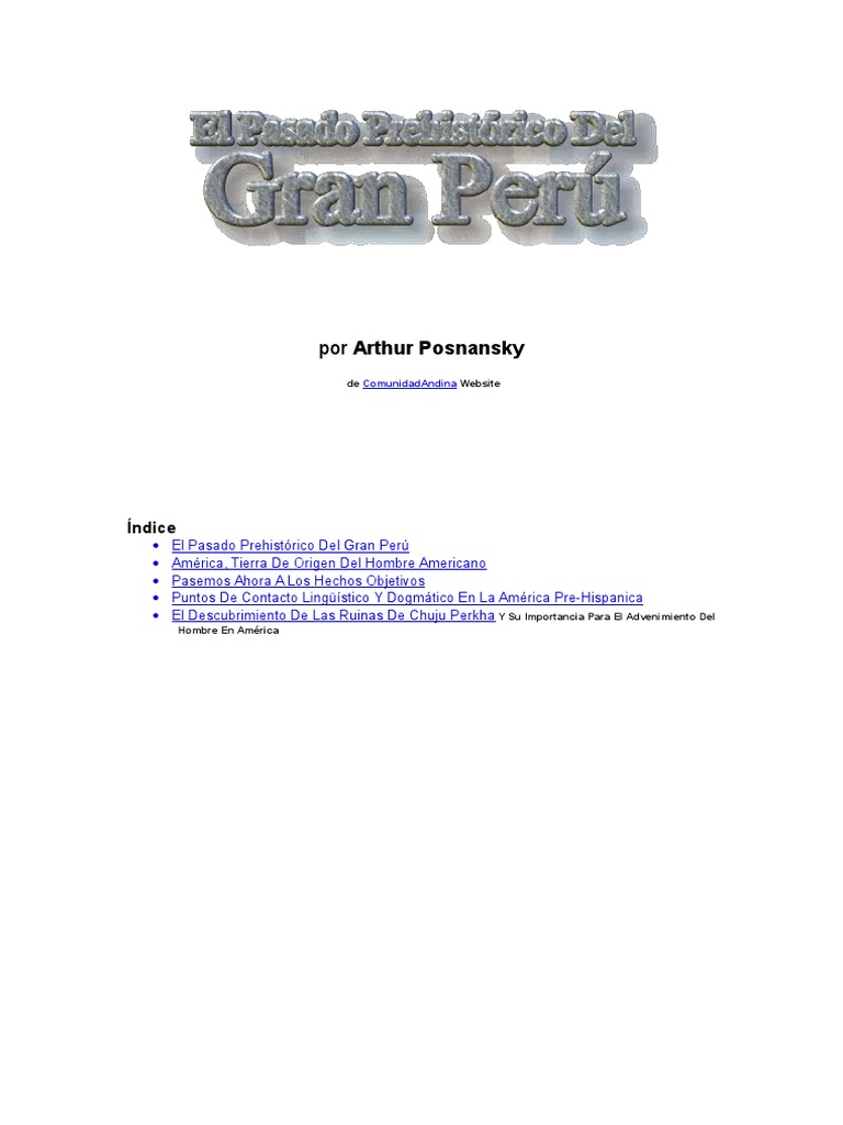 Posnansky Arthur - Pasado Prehistorico Del Gran Peru | PDF | Perú ...