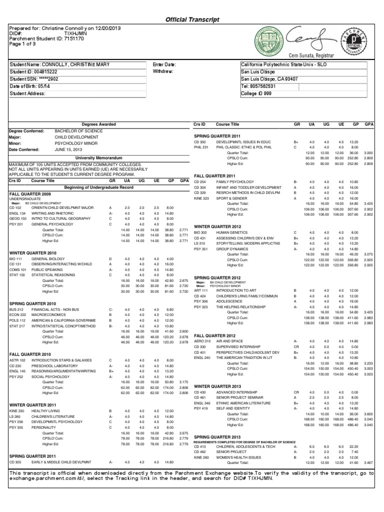 cal poly transcript Students Higher Education