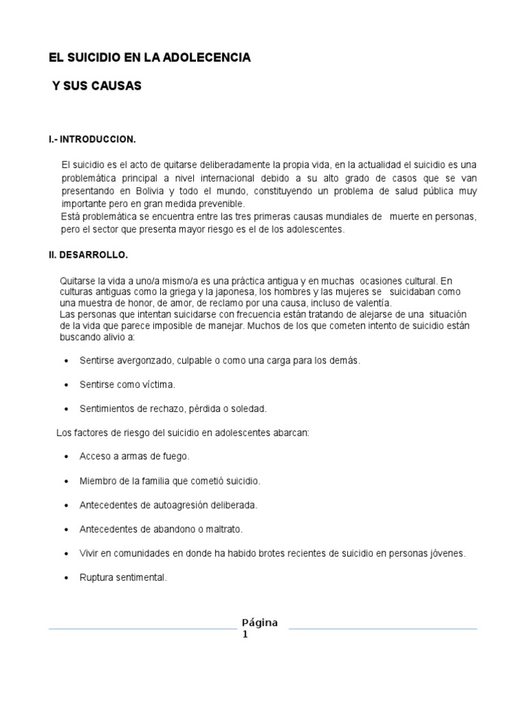 El Suicidio en La Adolecencia | PDF | Suicidio | Ciencias del ...