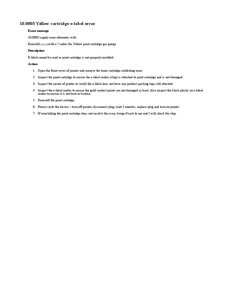 Videojet 8520 E-Label Error 100003 Fix | PDF