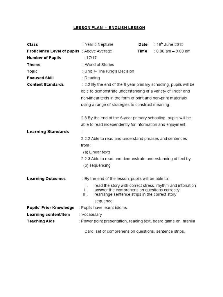 Reading Lesson Plan | PDF | Reading Comprehension | Lesson Plan
