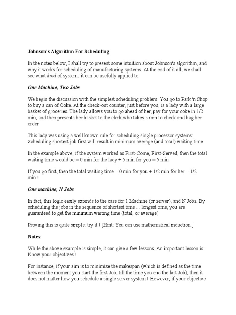 Johnson's Algorithm for Two-Machine Scheduling | PDF | Scheduling ...