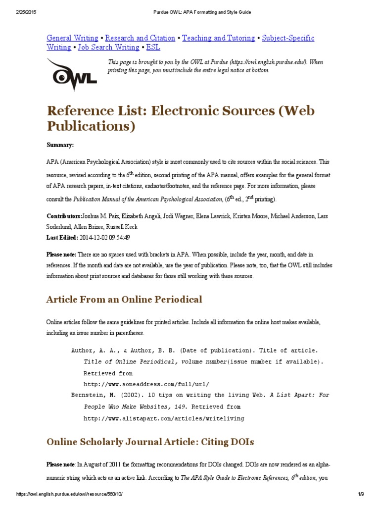 How To Cite Sources APA Style OWL Digital Object