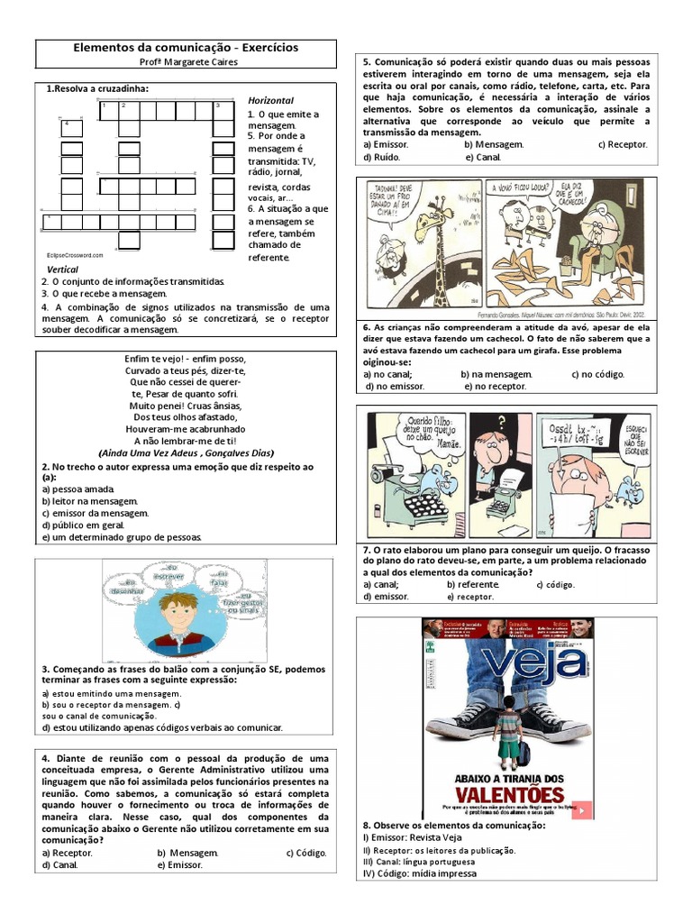 Atividades Impressão Elementos Da Comunicacao Exercicios | Download ...