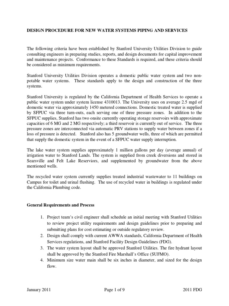 Water System Design Guidelines at Stanford | PDF | Water Supply Network ...