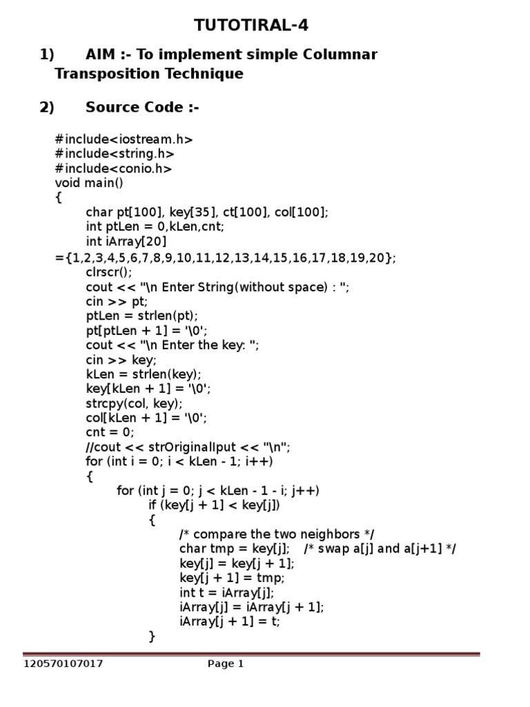 Columnar Transposition Cipher