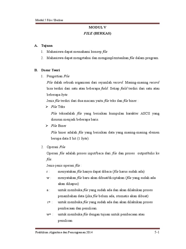 Praktikum C++ Modul 5 FILE | PDF | Metode & Bahan Ajar | Komputer