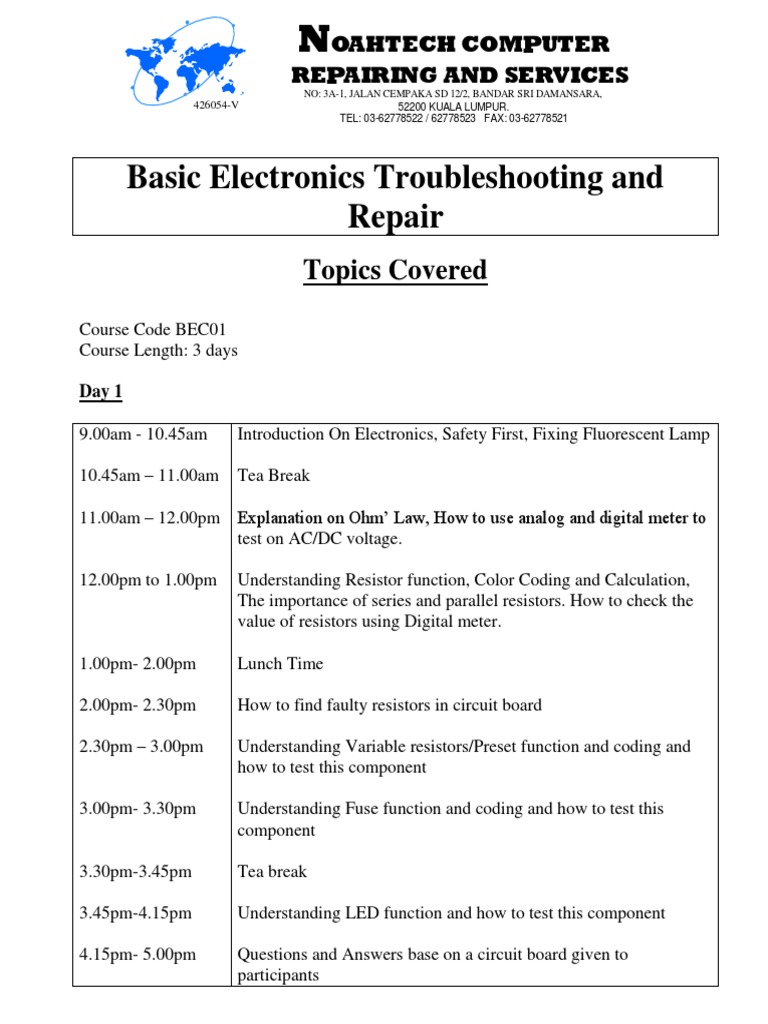 Basic Electronics Troubleshooting and Repair Topics Covered PDF