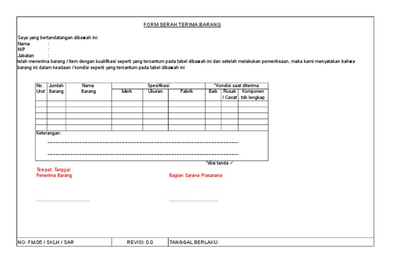 Form Serah Terima Barang Pdf