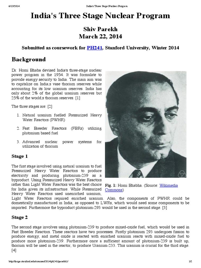 India's Three Stage Nuclear Program | PDF | Nuclear Reactor | Nuclear Power