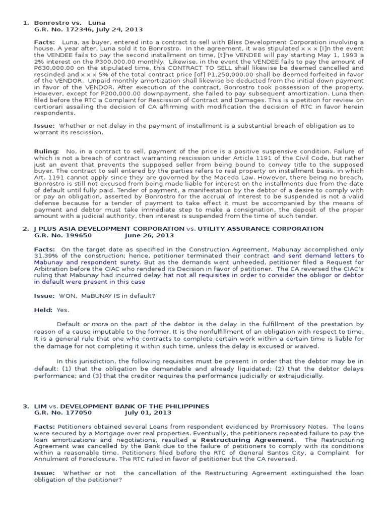 Civil Law Case Digest: Key Rulings | PDF | Damages | Promissory Note
