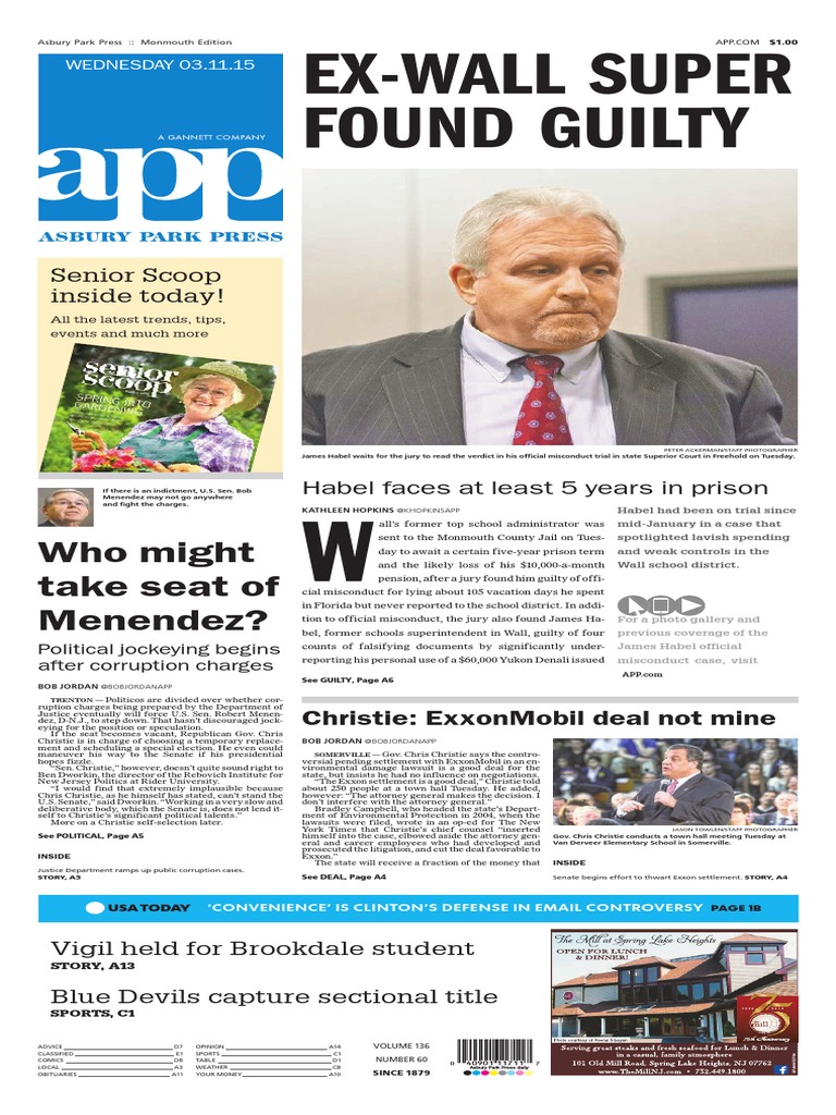 Asbury Park Press Front Page Wednesday, March 11 2015 PDF Chris