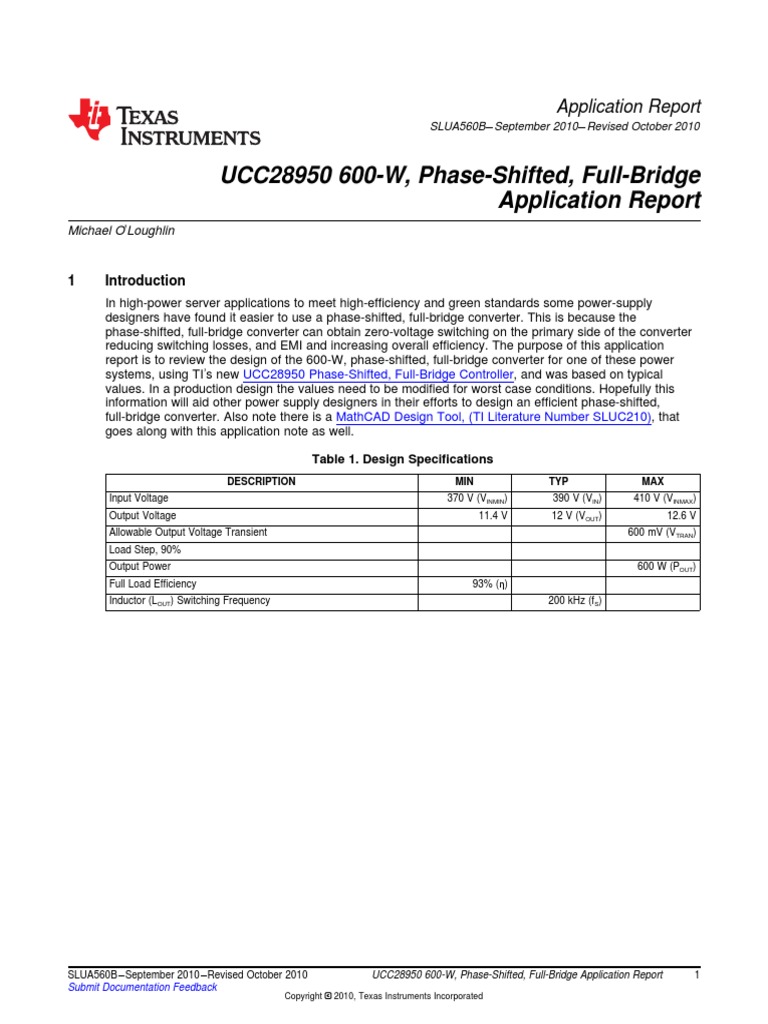 600watt Phase Shift Full Bridge | PDF | Capacitor | Field Effect Transistor