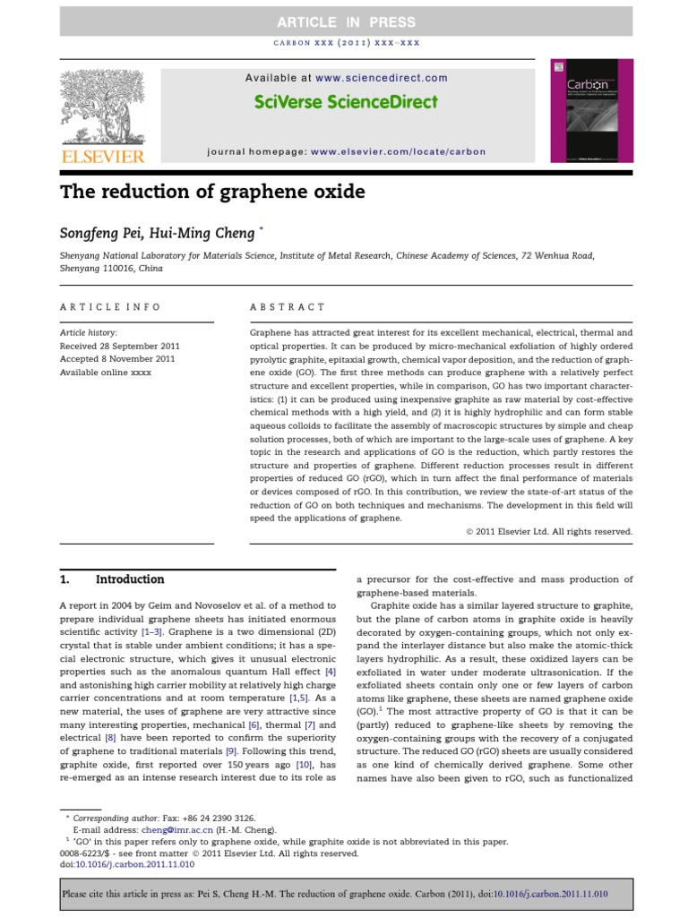 The Reduction of Graphene Oxide PDF | PDF | Graphene | Carbon