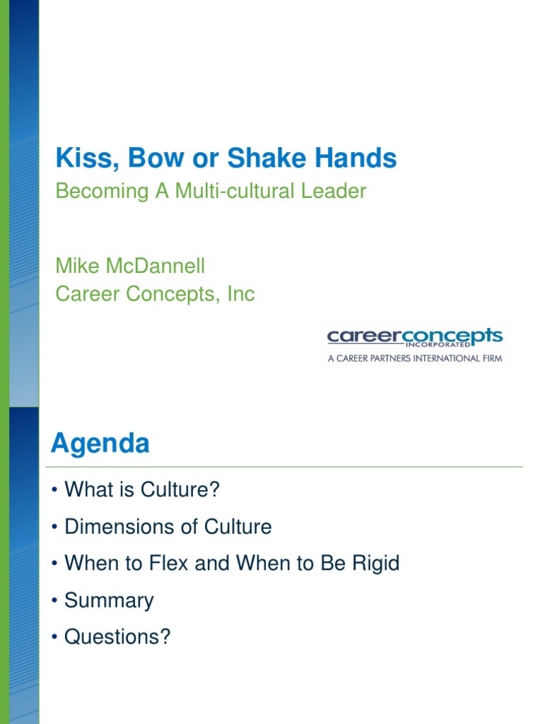 Kiss, Bow or Shake Hands A MultiCultural Leader PDF Value (Ethics) Norm (Social)