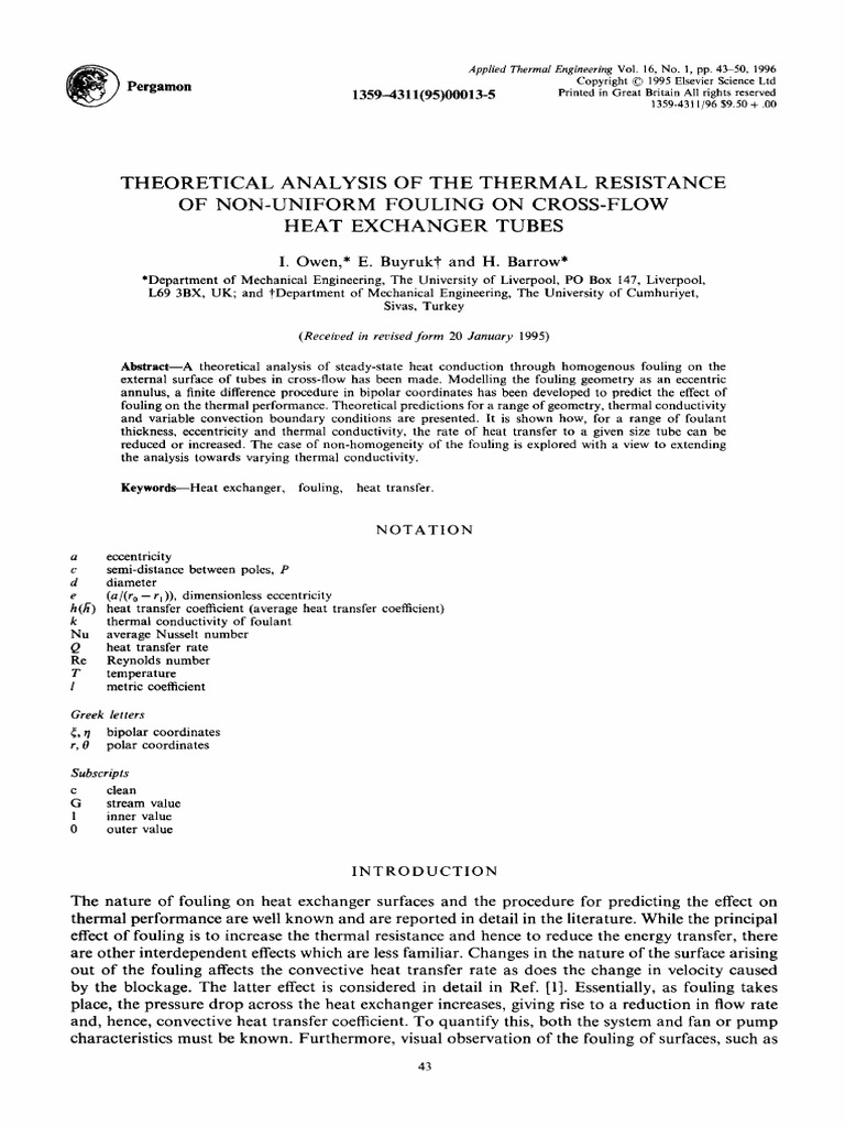 Theoretical Analysis of The Thermal Resistance of NonUniform Fouling