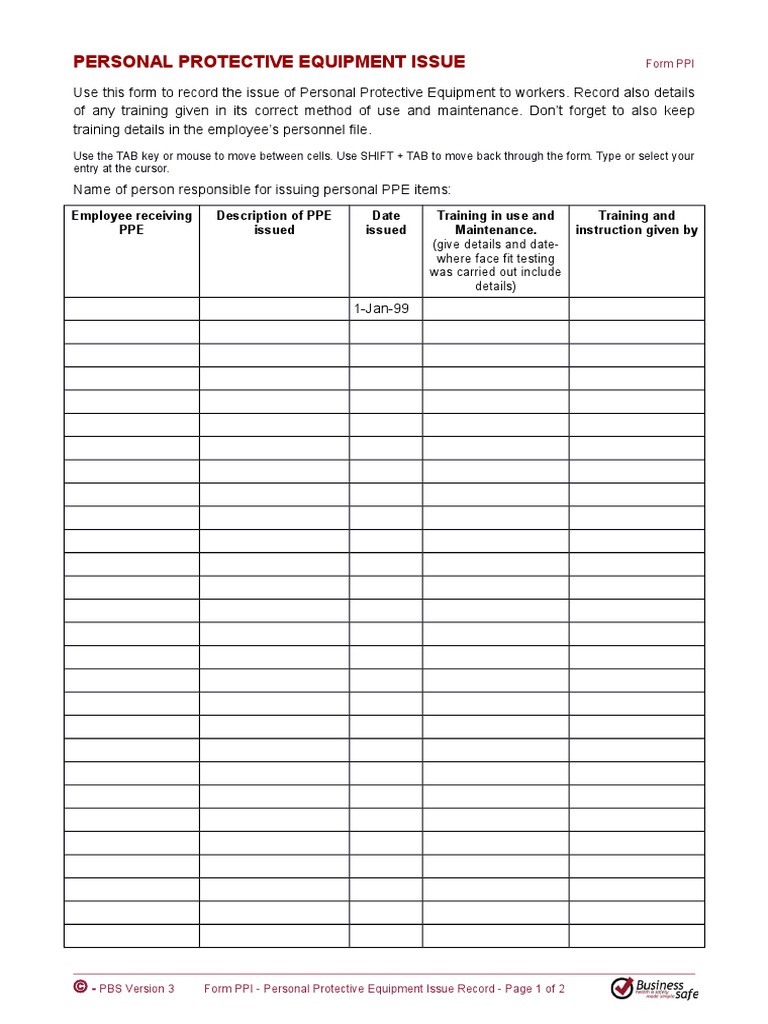 PPI - Personal Protective Equipment Issue - Version 3 September 2014 ...