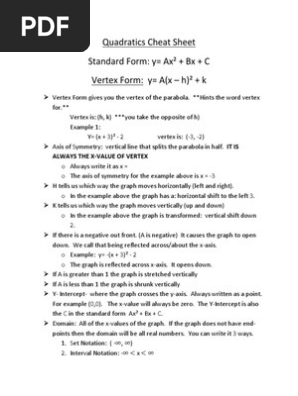 Quadratics Cheat Sheet Quadratic Equation Mathematical