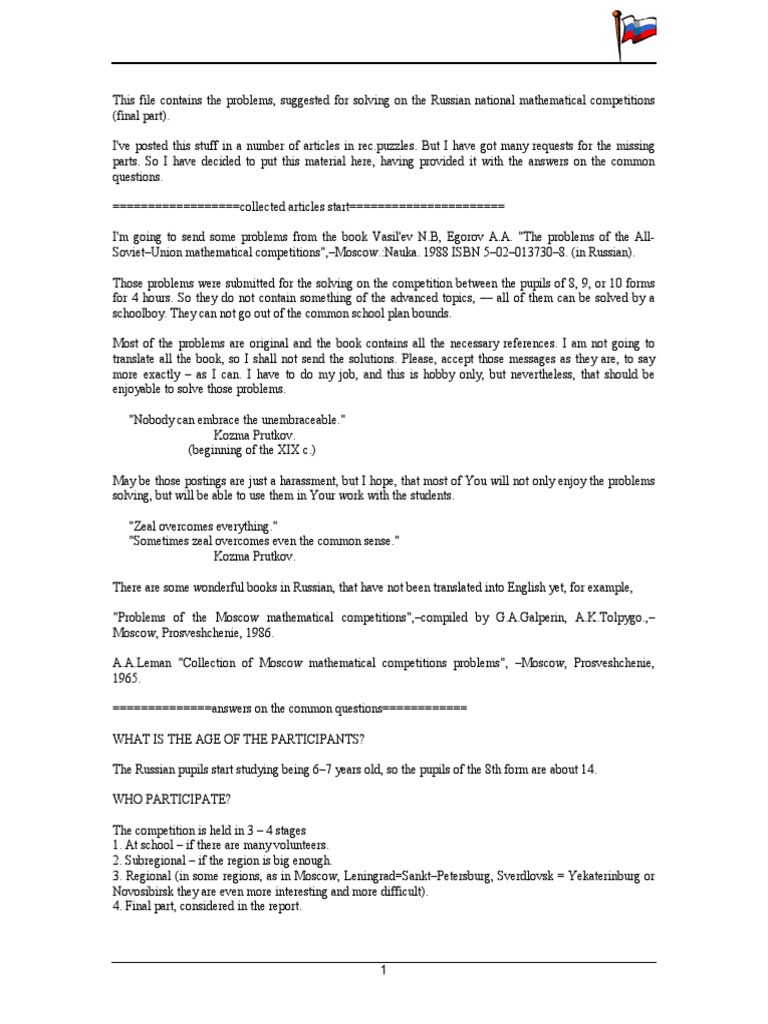All-Soviet Union Math Competition PDF | PDF | Teaching Methods & Materials