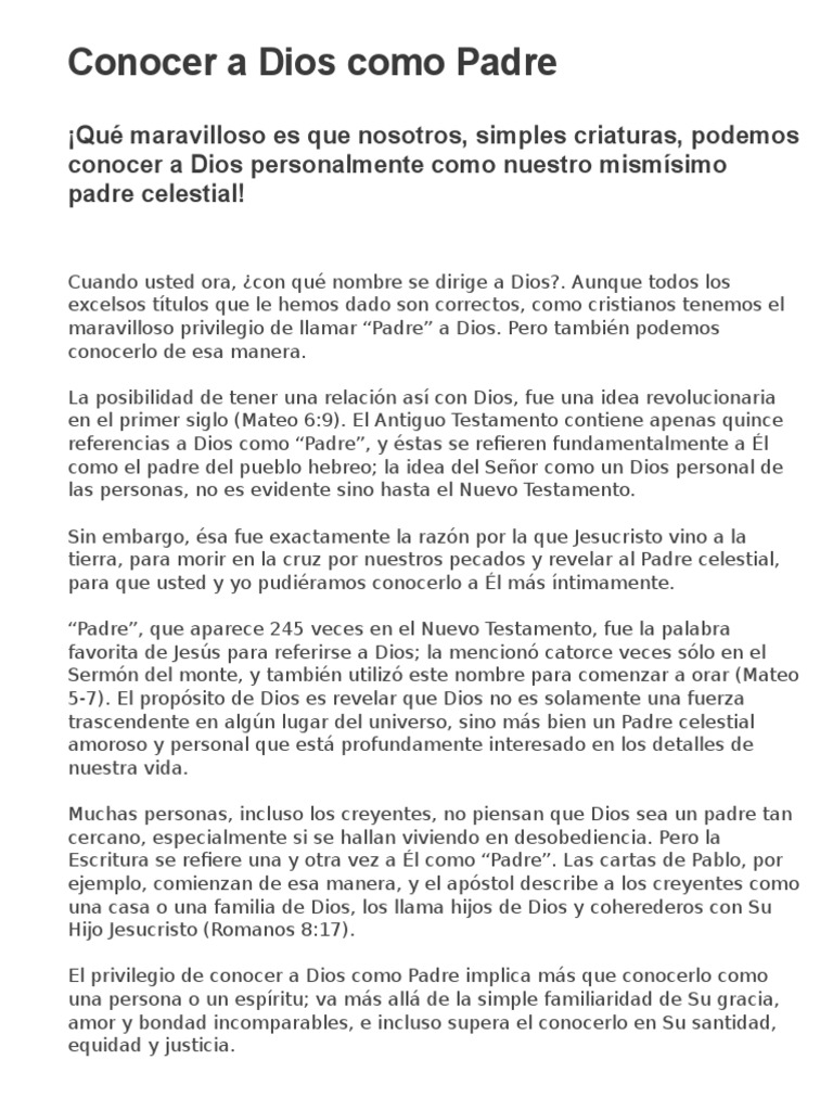 Conociendo a Dios como Padre Celestial | PDF | Oración | Jesús