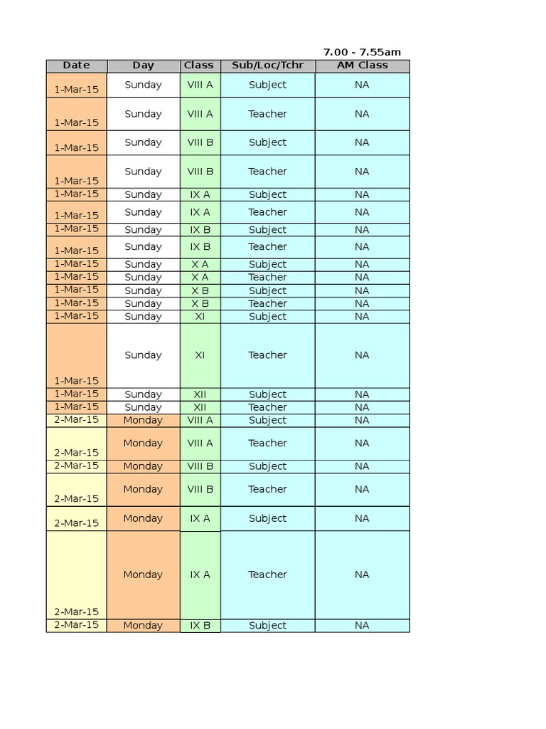 SS Schedule - Term II - WK 14-1-7 Mar 2015 - V02 | PDF