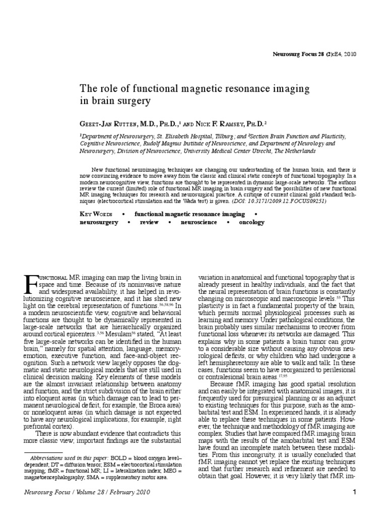 The Role of Functional Magnetic Resonance Imaging in Brain Surgery ...