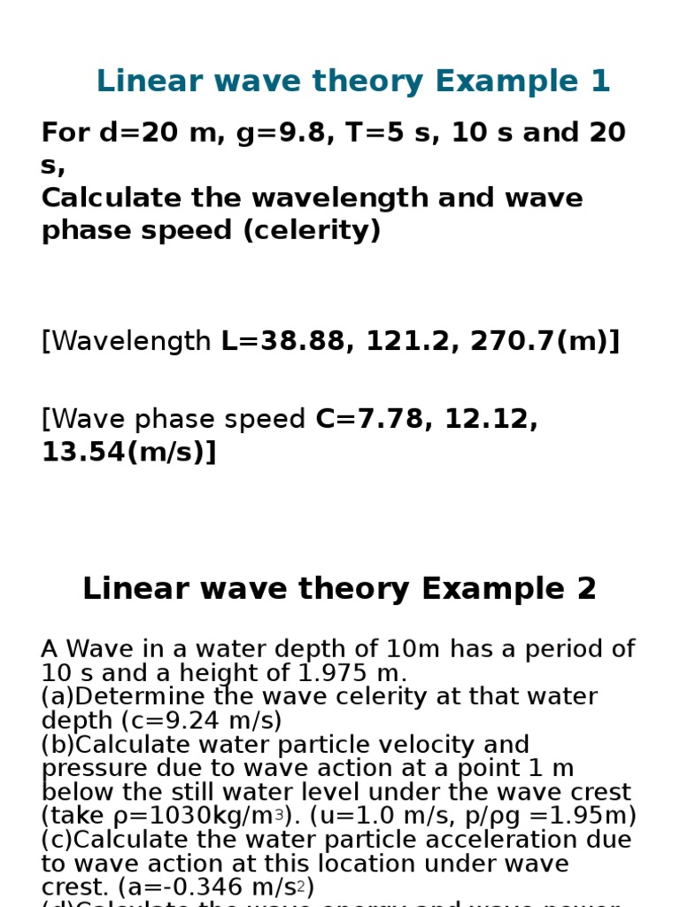 Linear Wave Theory Examples | PDF | Waves | Oscillation